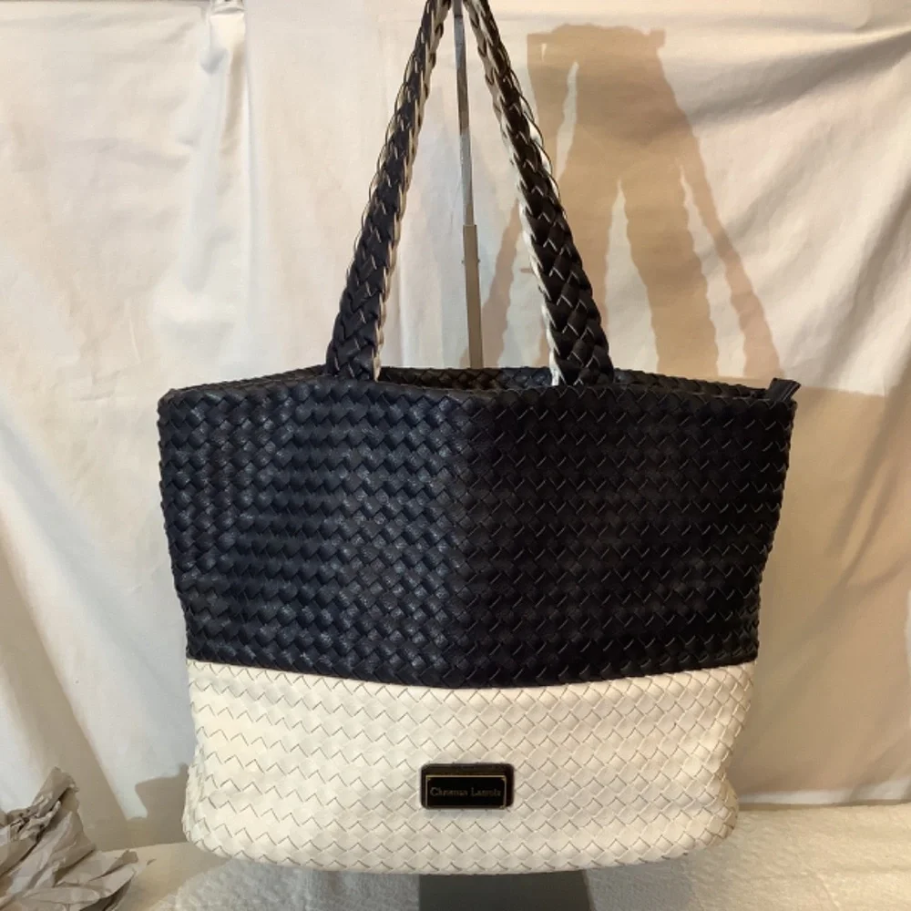 EUC Christian Lacroix navy white tote bag